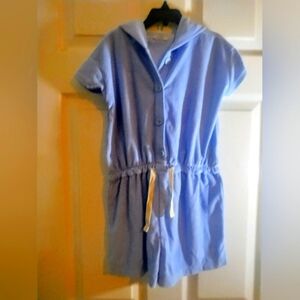 Light Blue Hooded Romper with Drawstring